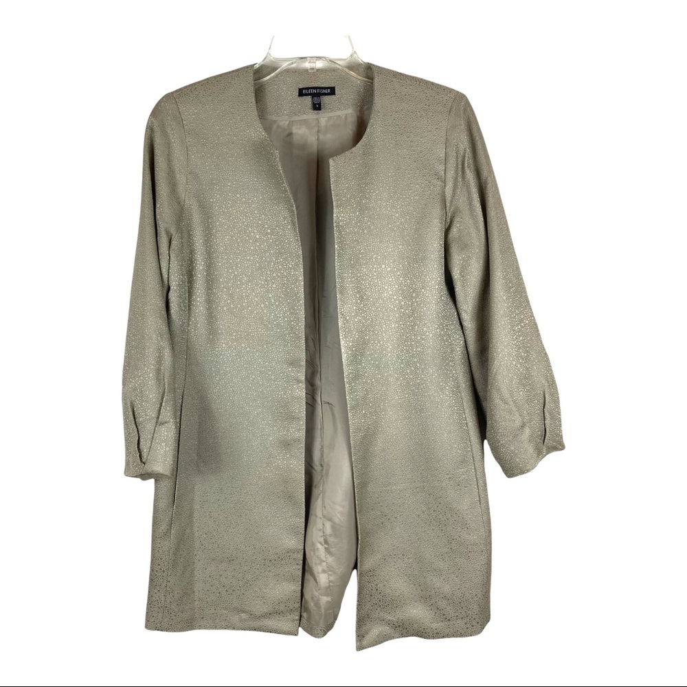 Eileen Fisher Gold 100% Silk Long Evening Jacket Suit Womens Size S